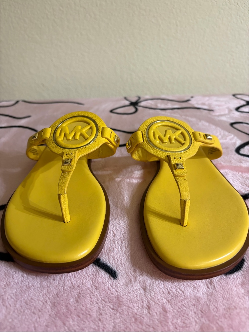 Michael Kors Yellow MK Medallion Thong Sandals